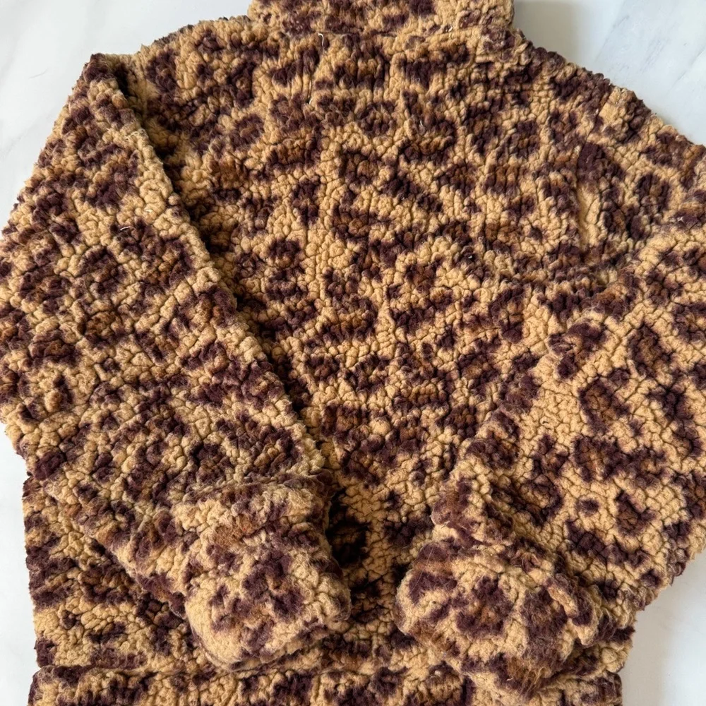 Girls 4T Leopard Print Zipper Fleece Jacket Stylish Cozy Trendy